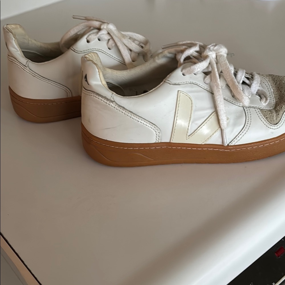 White and Tan Sneakers